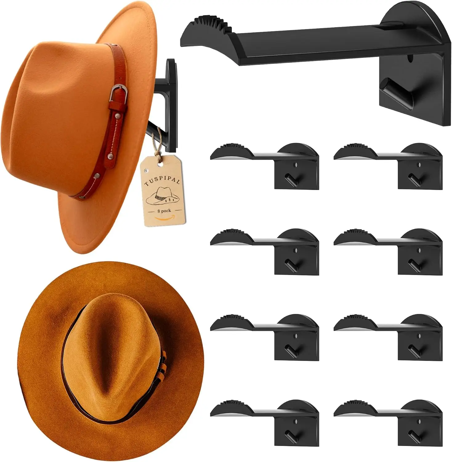 8 Pack 2.9" Hat Hooks for Wall - Cowboy Hat Rack, Holds Fedora, Sun Hats, Strong Hold, Black
8 Pack 2.9" Hat Hooks for Wall - Cowboy Hat Rack, Holds Fedora, Sun Hats, Strong Hold, Black