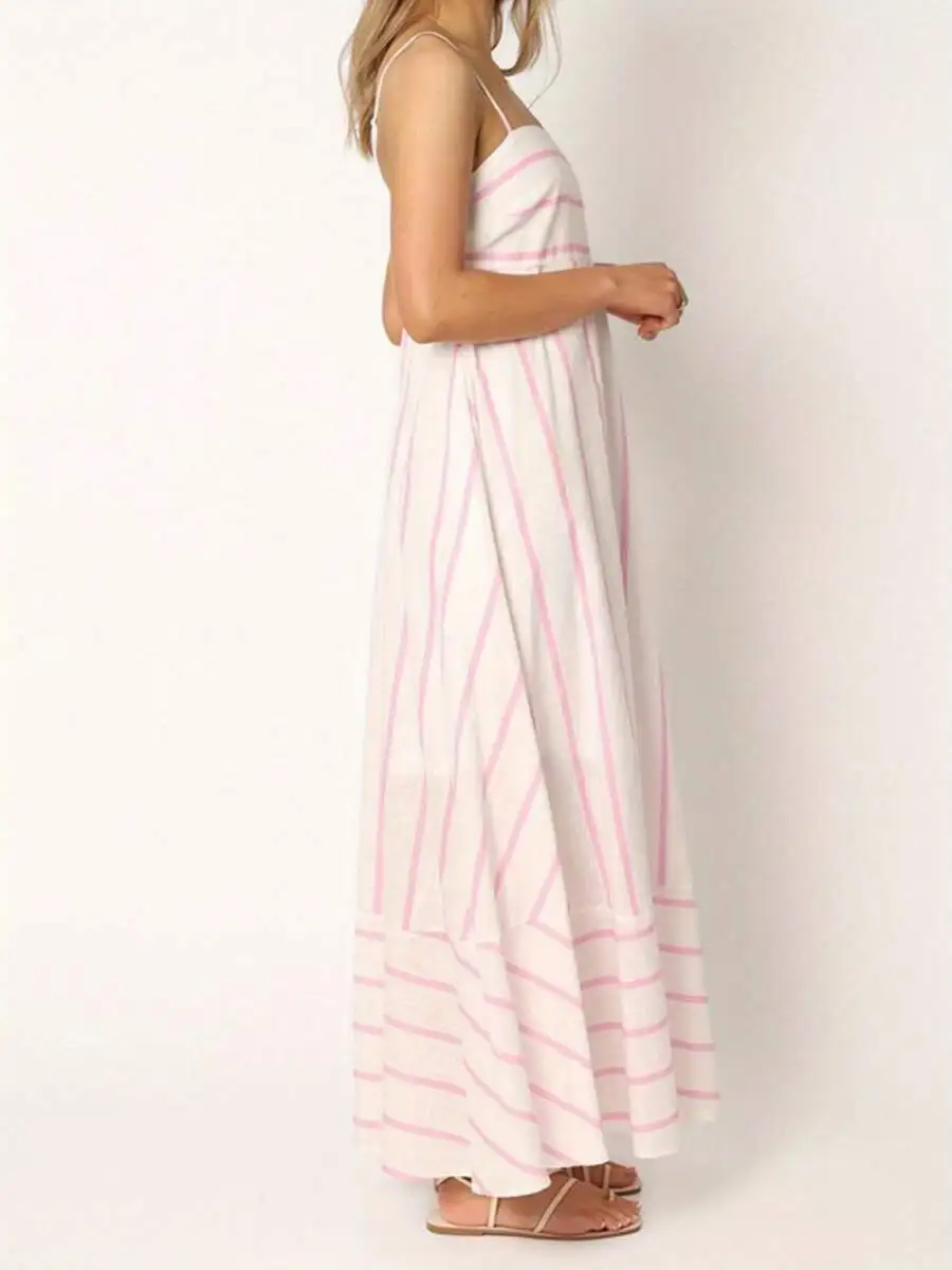 Women Sleeveless Spaghetti Strap Maxi Dress Striped Print Boho Flowy Beach Dress
Women Sleeveless Spaghetti Strap Maxi Dress Striped Print Boho Flowy Beach Dress