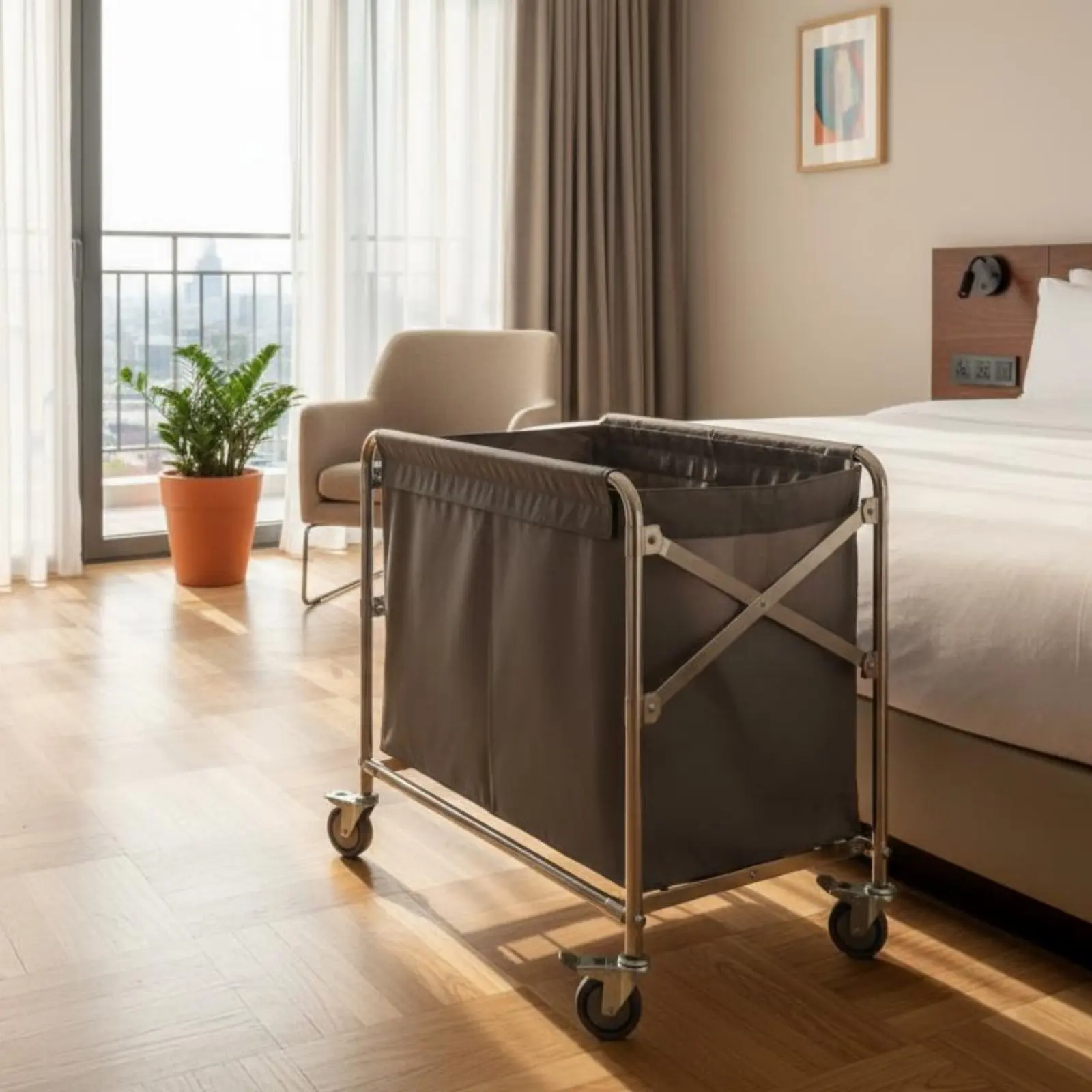 Stainless Steel Linen Trolley Removable Bag Foldable Laundry Cart with Wheels Janitorial Equipment for Hospital, Laundromat
Stainless Steel Linen Trolley Removable Bag Foldable Laundry Cart with Wheels Janitorial Equipment for Hospital, Laundromat