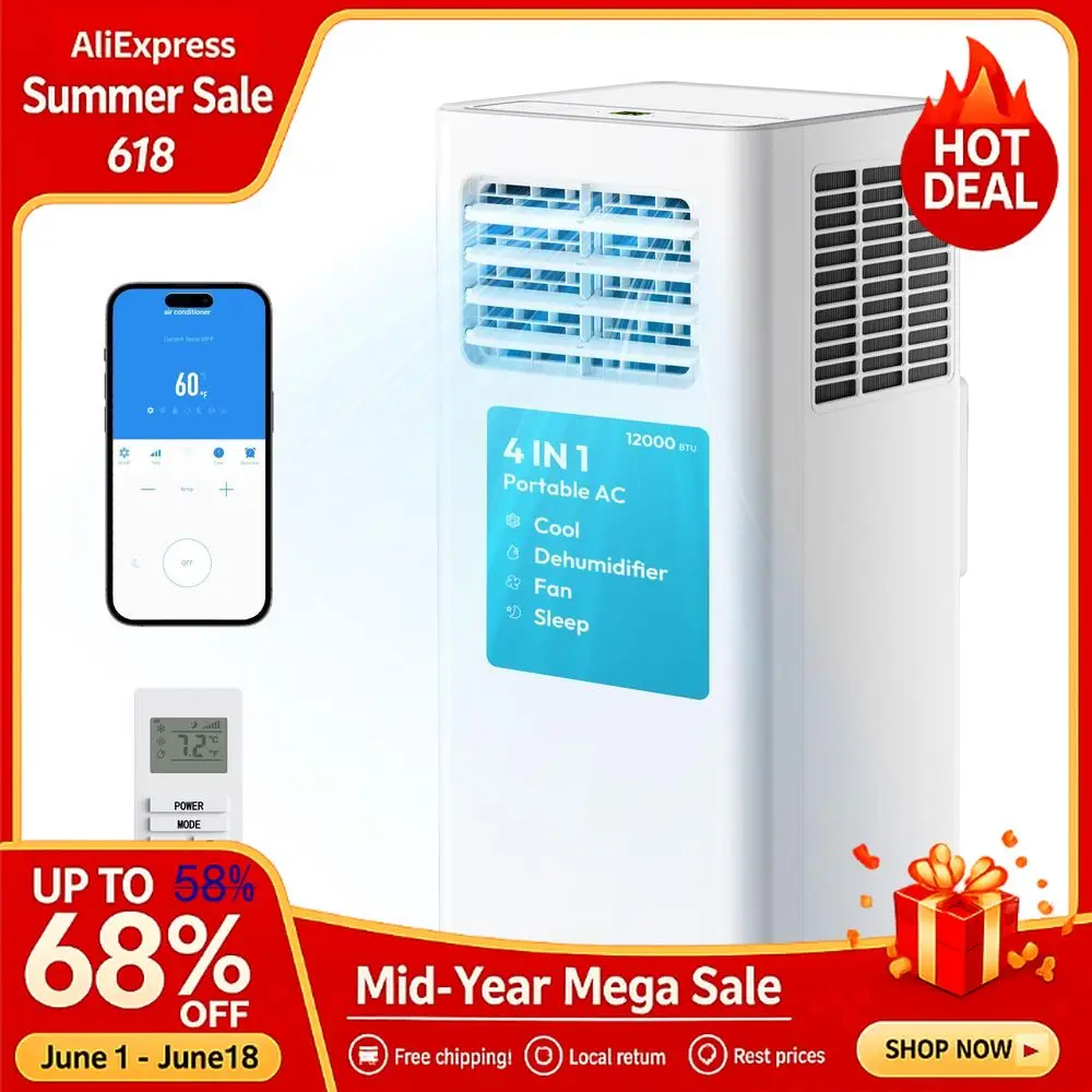 Portable Air Conditioners 12,000 BTU, 4in1 Portable Air Conditioner for Rooms Up to 550 Sq.Ft. Cool, Fan, Dehumidifier, Custom
Portable Air Conditioners 12,000 BTU, 4in1 Portable Air Conditioner for Rooms Up to 550 Sq.Ft. Cool, Fan, Dehumidifier, Custom