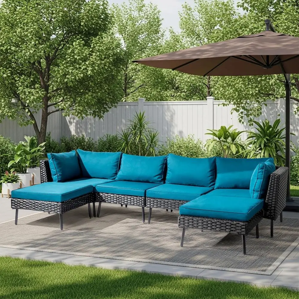6-Piece All-Weather Outdoor Sectional Patio Set with PE Rattan Wicker, Ottoman, Cushions, Green & Black
6-Piece All-Weather Outdoor Sectional Patio Set with PE Rattan Wicker, Ottoman, Cushions, Green & Black