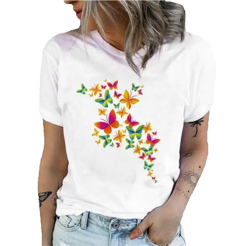 Butterfly Round Collar Print White T-shirt Short Sleeve Women's Wear Graphic T Shirts Soft polyester fabric - Summer
Butterfly Round Collar Print White T-shirt Short Sleeve Women's Wear Graphic T Shirts Soft polyester fabric - Summer