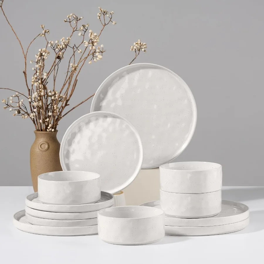 12Piece Stoneware Dinnerware Set for 4 Including Plates and Bowls Speckled White Ceramic Dish Set for Home Restaurant Use Chip
12Piece Stoneware Dinnerware Set for 4 Including Plates and Bowls Speckled White Ceramic Dish Set for Home Restaurant Use Chip