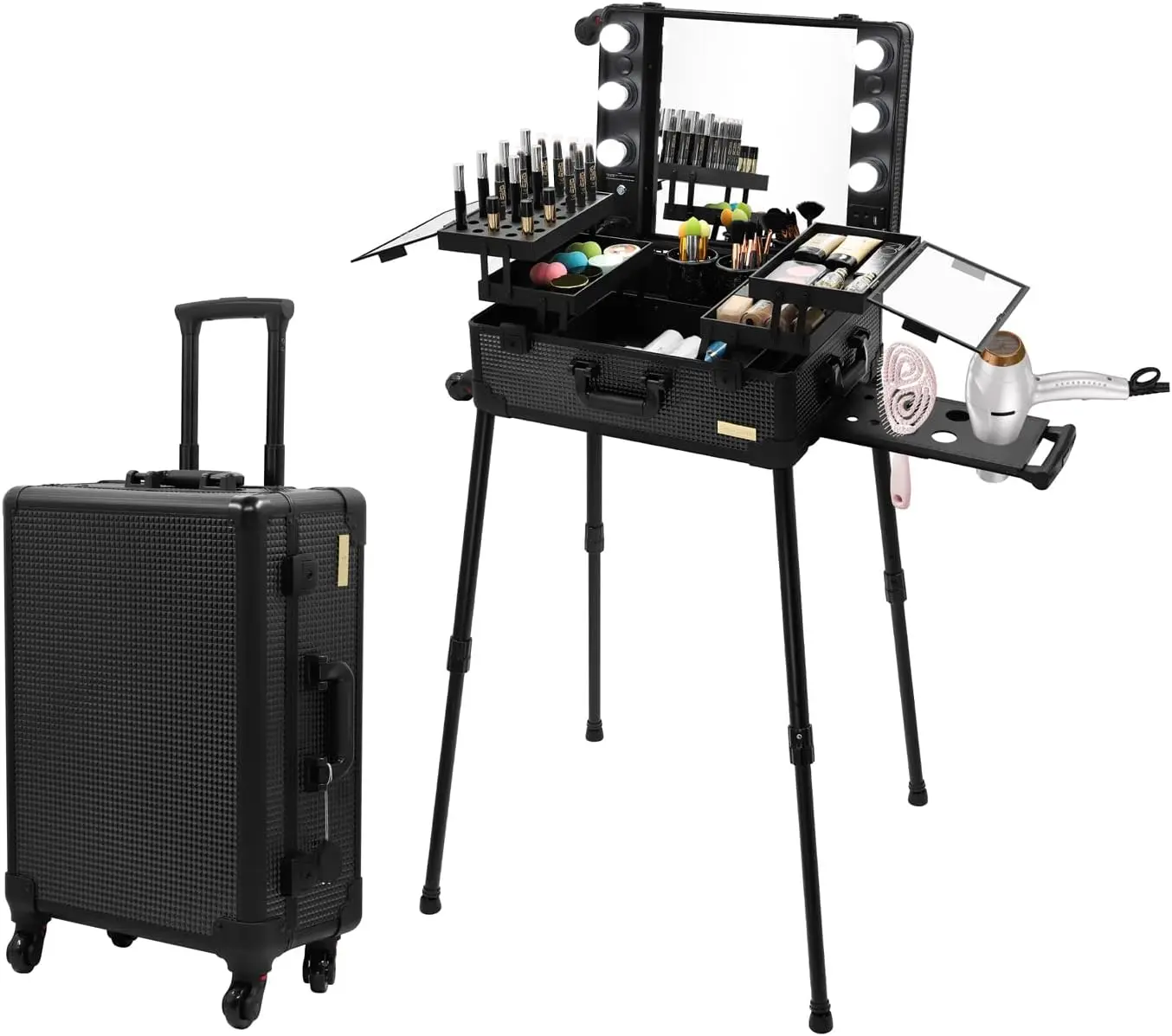 Aluminum Trolley Makeup Train Case with LED Lights Professional Cosmetic Organizer Studio with Speaker
Aluminum Trolley Makeup Train Case with LED Lights Professional Cosmetic Organizer Studio with Speaker