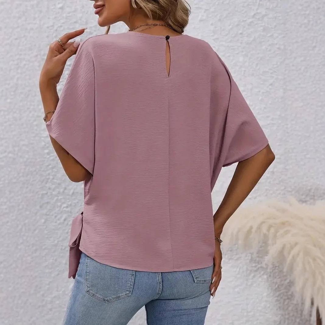 Summer Women's Blouse Cap Sleeve Loose Blouses Dusty Pink Five Quarter Chiffon Blouse Front Tie Teal Green Round Neck Top
Summer Women's Blouse Cap Sleeve Loose Blouses Dusty Pink Five Quarter Chiffon Blouse Front Tie Teal Green Round Neck Top