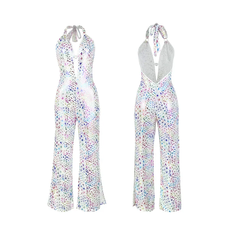 Women Shine Stone Fishnet Jumpsuit Halter Deep V Neck Back Tie High Cut Flare Pants Sparkly Clubwear Party One Piece Outfit OFBV
Women Shine Stone Fishnet Jumpsuit Halter Deep V Neck Back Tie High Cut Flare Pants Sparkly Clubwear Party One Piece Outfit OFBV