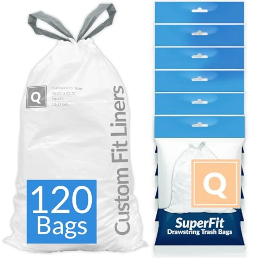 SuperFit Code Q 120 Count Compatible with Simplehuman Code Q Dispenser Pack Custom Fit Liners Drawstring Trash Bags 50-65 Liter
SuperFit Code Q 120 Count Compatible with Simplehuman Code Q Dispenser Pack Custom Fit Liners Drawstring Trash Bags 50-65 Liter