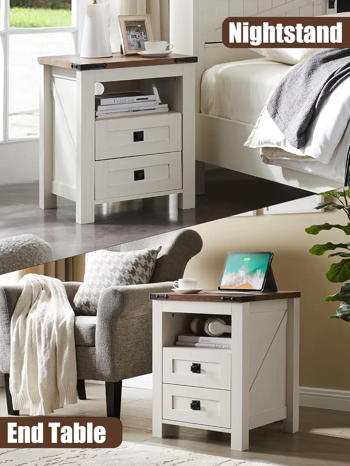 Nightstand with Charging Station, End Table, Side Table with 2 Drawers Storage Cabinet for Bedroom
Nightstand with Charging Station, End Table, Side Table with 2 Drawers Storage Cabinet for Bedroom