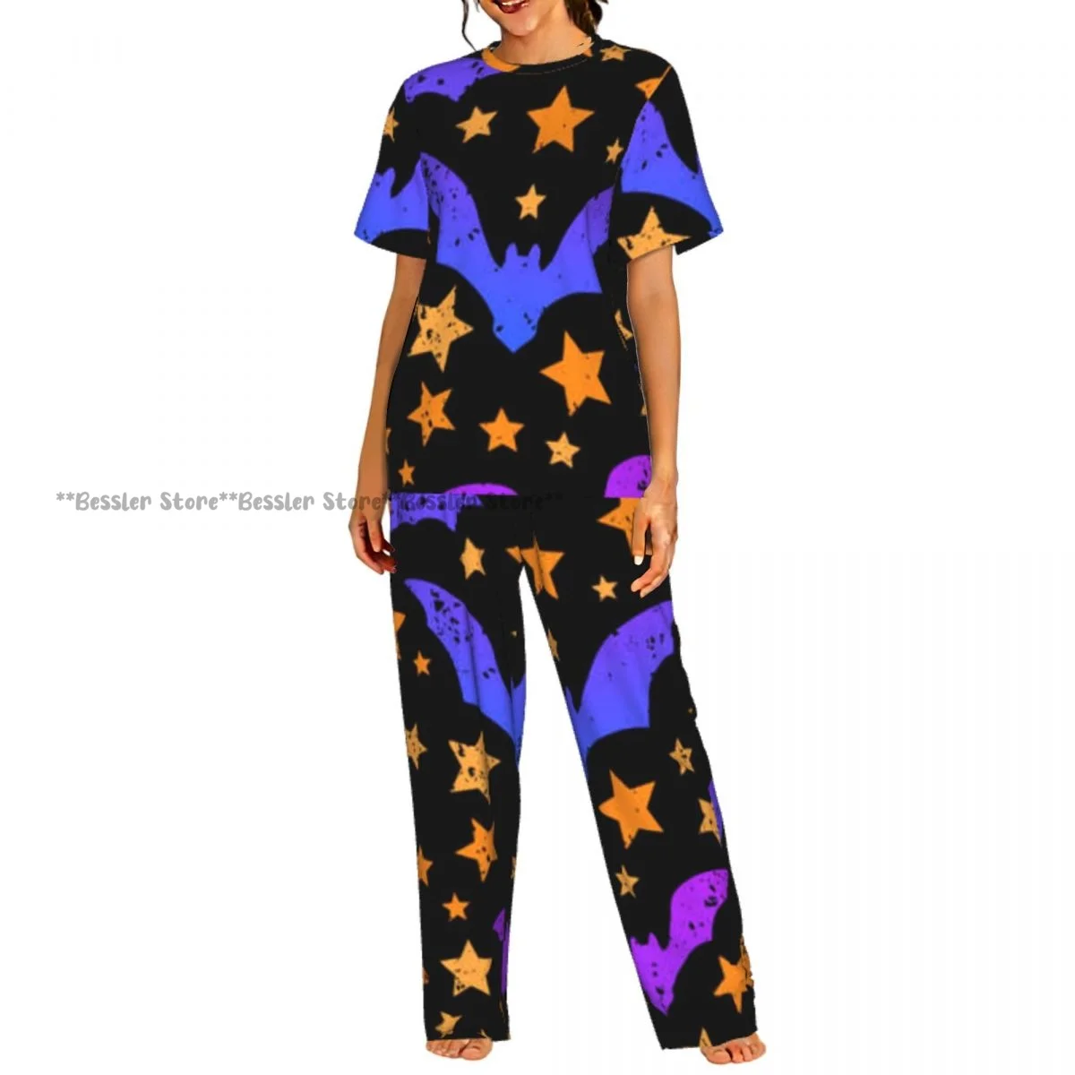 Bats And Stars Pajamas Set Short-sleeved Women Home Clothing
Bats And Stars Pajamas Set Short-sleeved Women Home Clothing