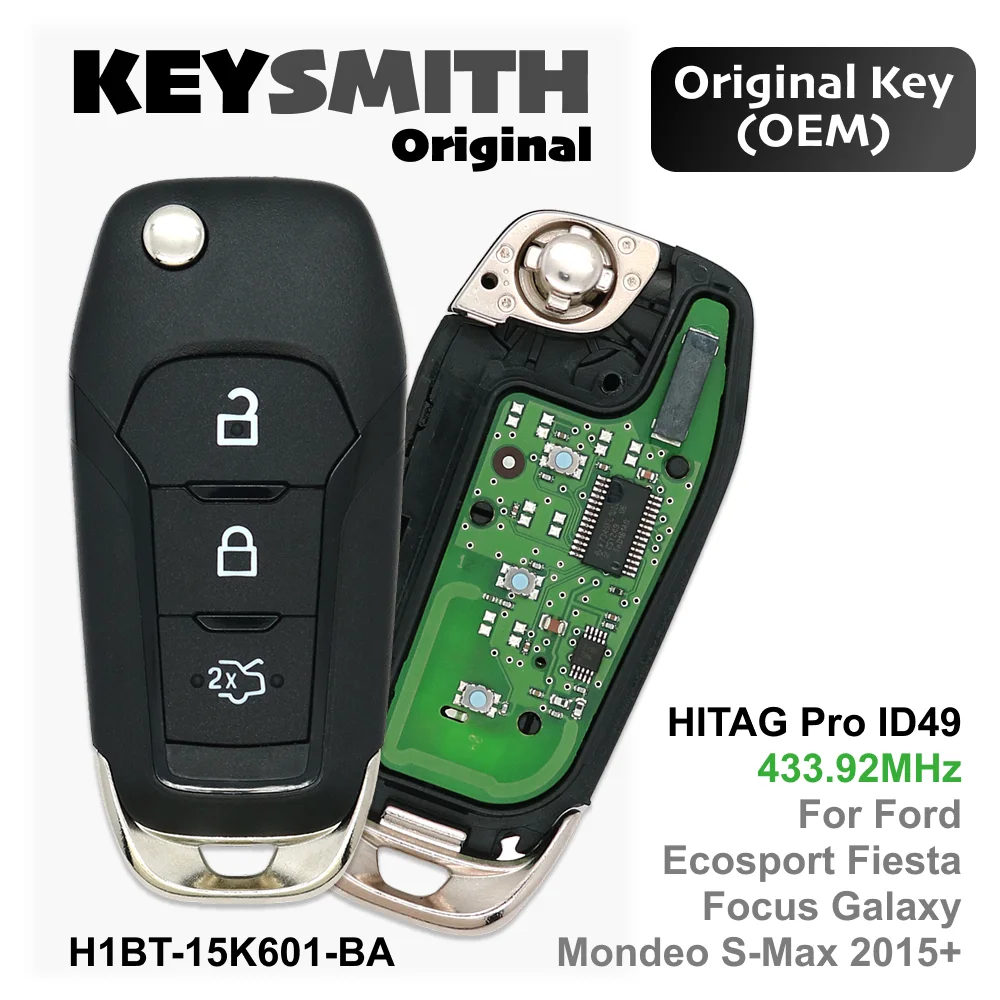 KEYSMITH OEM Original 3 Button Remote Flip Car Key H1BT-15K601-BA 434MHz ID49 For Ford Ecosport Fiesta Focus Galaxy Mondeo S-Max
KEYSMITH OEM Original 3 Button Remote Flip Car Key H1BT-15K601-BA 434MHz ID49 For Ford Ecosport Fiesta Focus Galaxy Mondeo S-Max