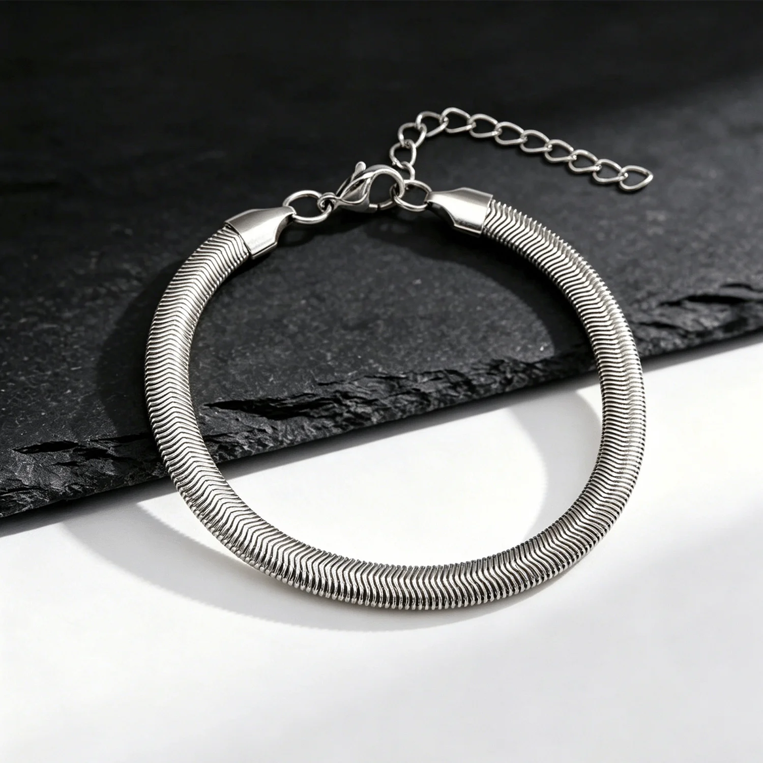 Adjustable Flat Snake Chain Bracelet Silver Color Stainless Steel Link Bracelets & Bangles Fashion Jewelry for Women Girls Gift
Adjustable Flat Snake Chain Bracelet Silver Color Stainless Steel Link Bracelets & Bangles Fashion Jewelry for Women Girls Gift