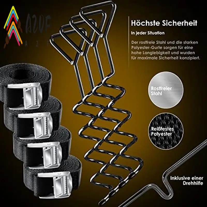 A20F-4 Ground Anchors,9-Piece Set,Attachment For Trampoline,Of 1 Cm Diameter Steel For Screwing,4 Straps And Turning Aid
A20F-4 Ground Anchors,9-Piece Set,Attachment For Trampoline,Of 1 Cm Diameter Steel For Screwing,4 Straps And Turning Aid