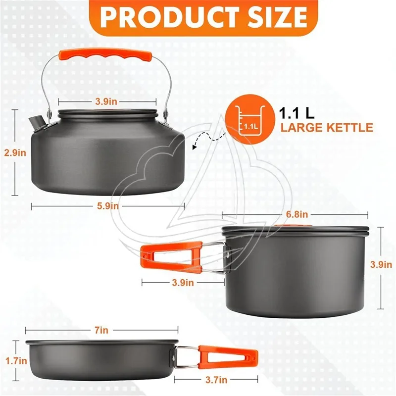 Outdoor Portable Cookware Pots Kettle Travel Tableware Set
Outdoor Portable Cookware Pots Kettle Travel Tableware Set