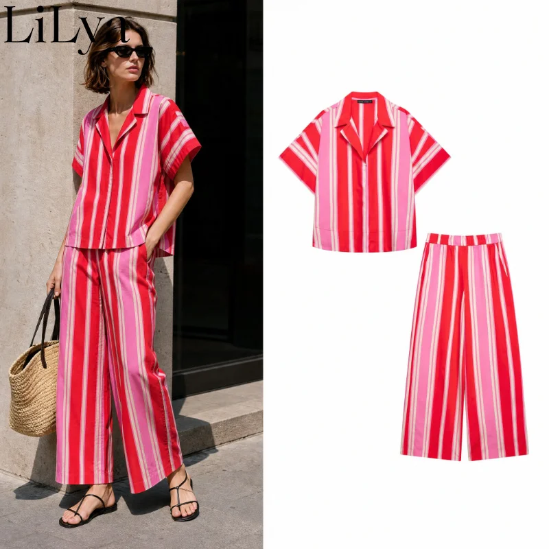 Lilya Women Fashion Pants Set Striped Pullover Shirts Top Vintage High Elastic Waist Trousers Feamle Chic Lady Pants Sets
Lilya Women Fashion Pants Set Striped Pullover Shirts Top Vintage High Elastic Waist Trousers Feamle Chic Lady Pants Sets