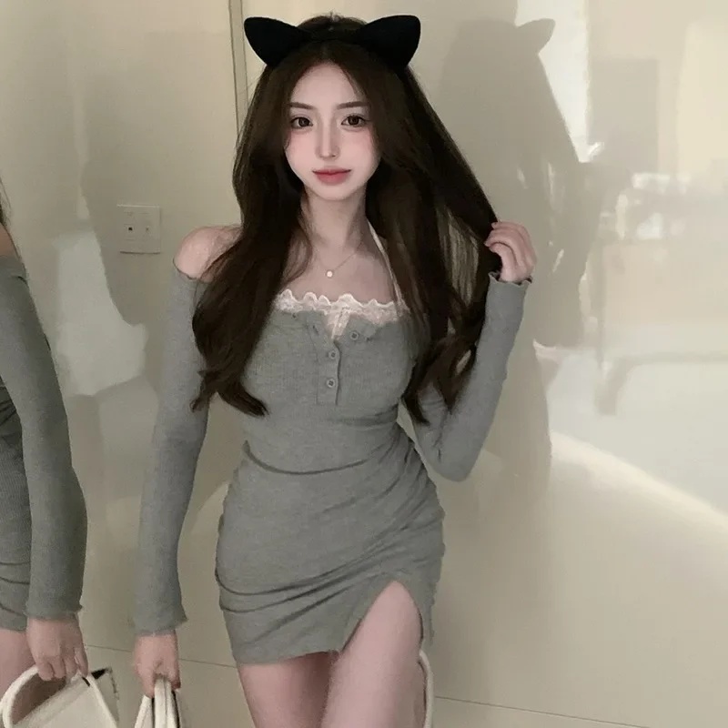 Autumn Women Sexy Grey Dress Harajuku Gothic Hot Girl Long Sleeve Mini Slim Knitting Dress
Autumn Women Sexy Grey Dress Harajuku Gothic Hot Girl Long Sleeve Mini Slim Knitting Dress