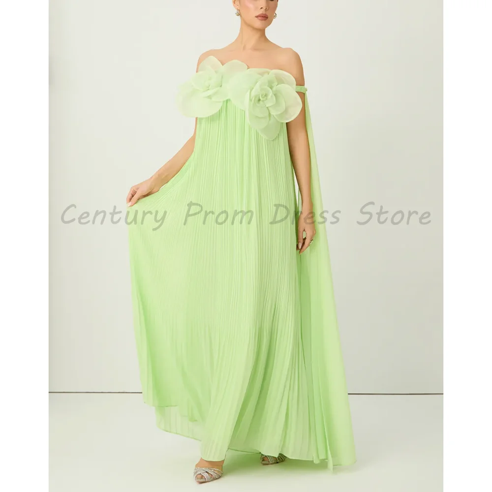 Mint Green Strapless Pleated Chiffon Evening Gown with 3D Floral Applique Cape Sleeve A-Line Formal Party Maxi Dress
Mint Green Strapless Pleated Chiffon Evening Gown with 3D Floral Applique Cape Sleeve A-Line Formal Party Maxi Dress