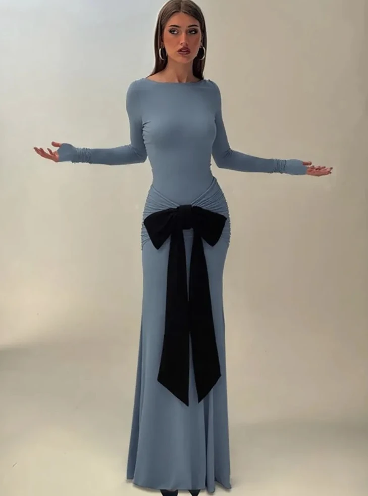 Long Sleeve Ruched Bow Sexy Maxi Dress For Women Autumn Fashion Patchwork O-Neck Bodycon Club Party Long Dresses Female
Long Sleeve Ruched Bow Sexy Maxi Dress For Women Autumn Fashion Patchwork O-Neck Bodycon Club Party Long Dresses Female