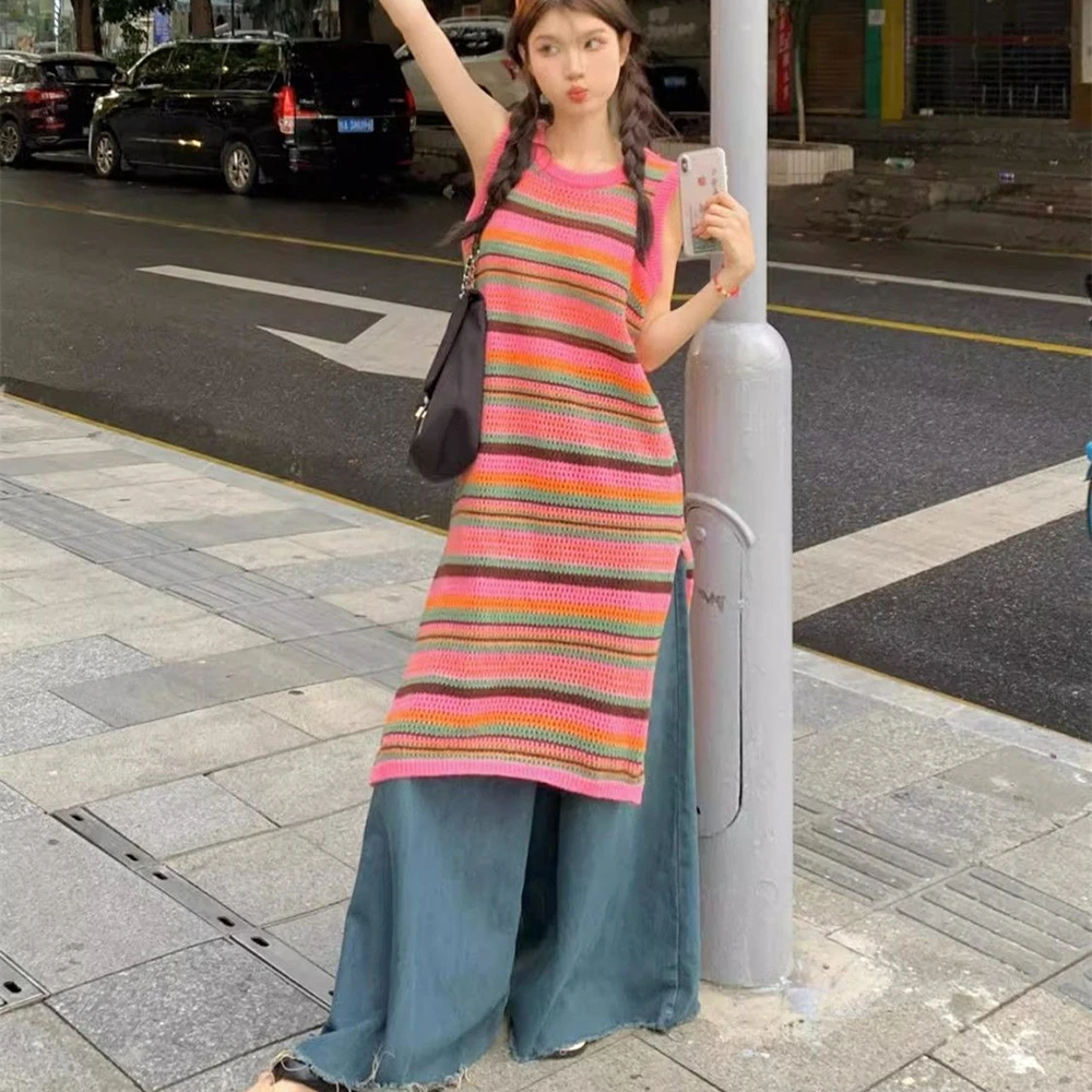 Y2K Knitted Striped Bodycon Maxi Dress 90s Vintage Chic Women Hollow Out Sleeveless Long Dress Streetwear Beach Holiday Clothes
Y2K Knitted Striped Bodycon Maxi Dress 90s Vintage Chic Women Hollow Out Sleeveless Long Dress Streetwear Beach Holiday Clothes
