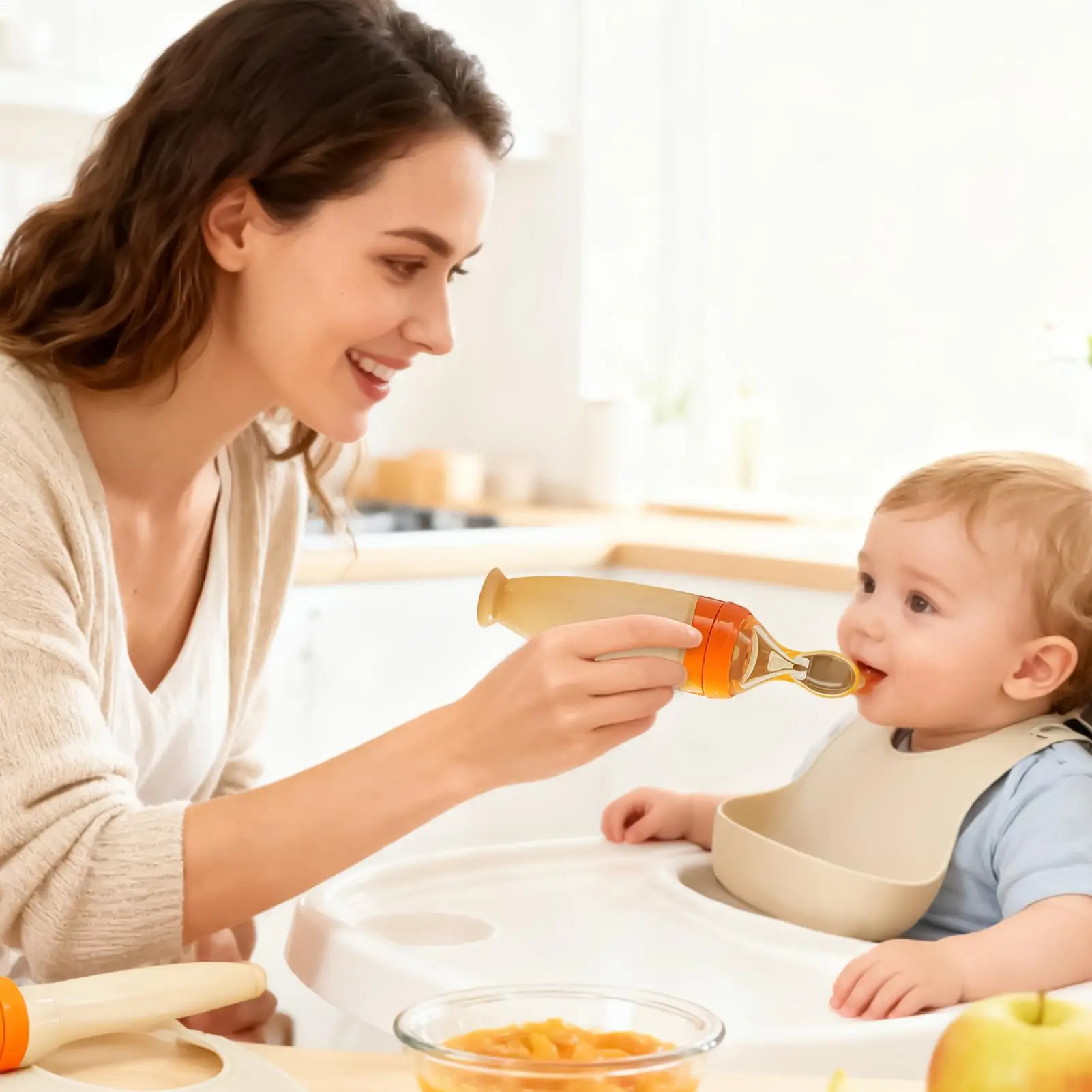 Silicone Baby Food Dispensing Spoon Heat-Resistant Squeeze Dispenser With Standing Base Squeeze Feeding Spoons With Suction Cup
Silicone Baby Food Dispensing Spoon Heat-Resistant Squeeze Dispenser With Standing Base Squeeze Feeding Spoons With Suction Cup