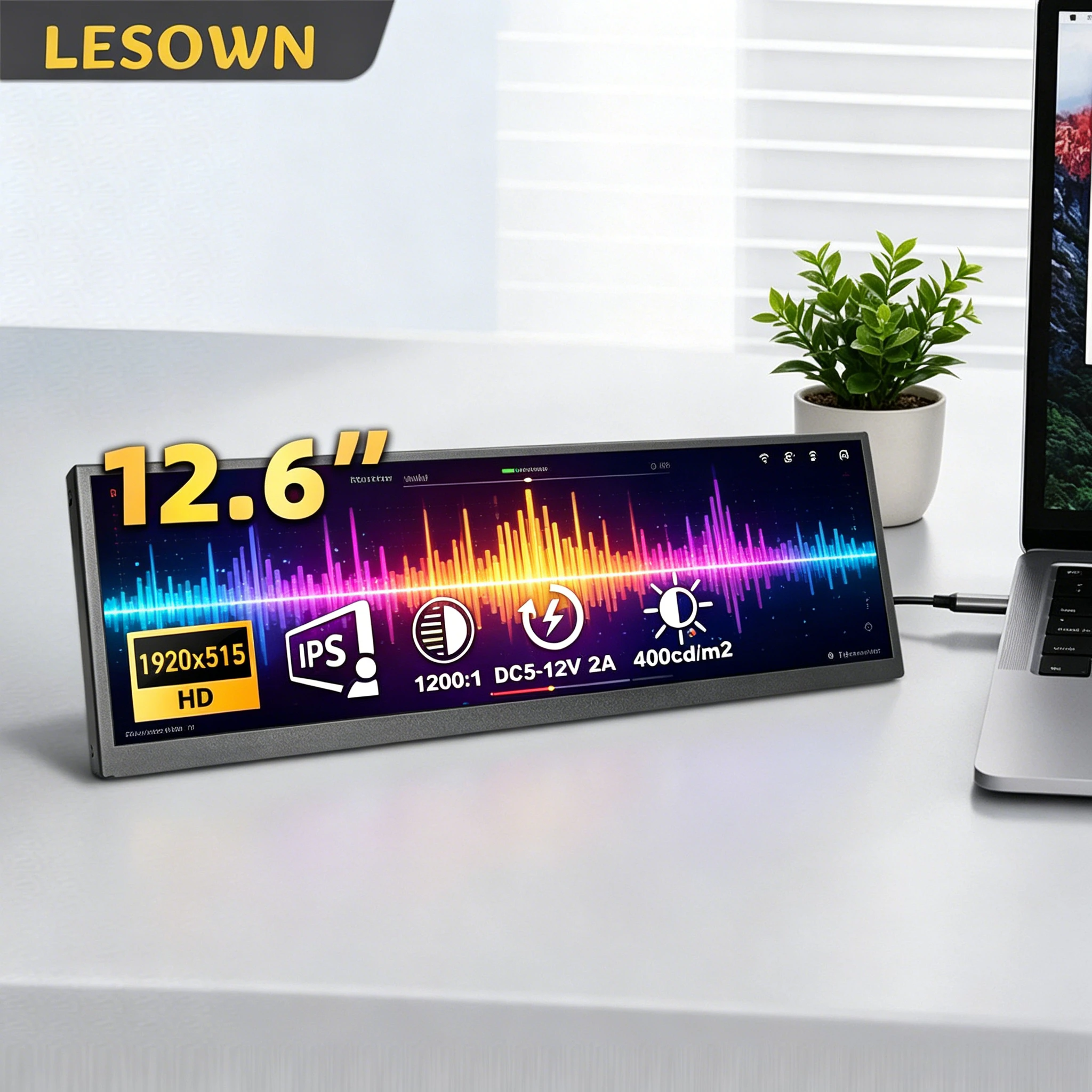 LESOWN Professional 12.6" Hardware Stats Dashboard 1920x515 60Hz Metal Display for PC Case Customization
LESOWN Professional 12.6" Hardware Stats Dashboard 1920x515 60Hz Metal Display for PC Case Customization
