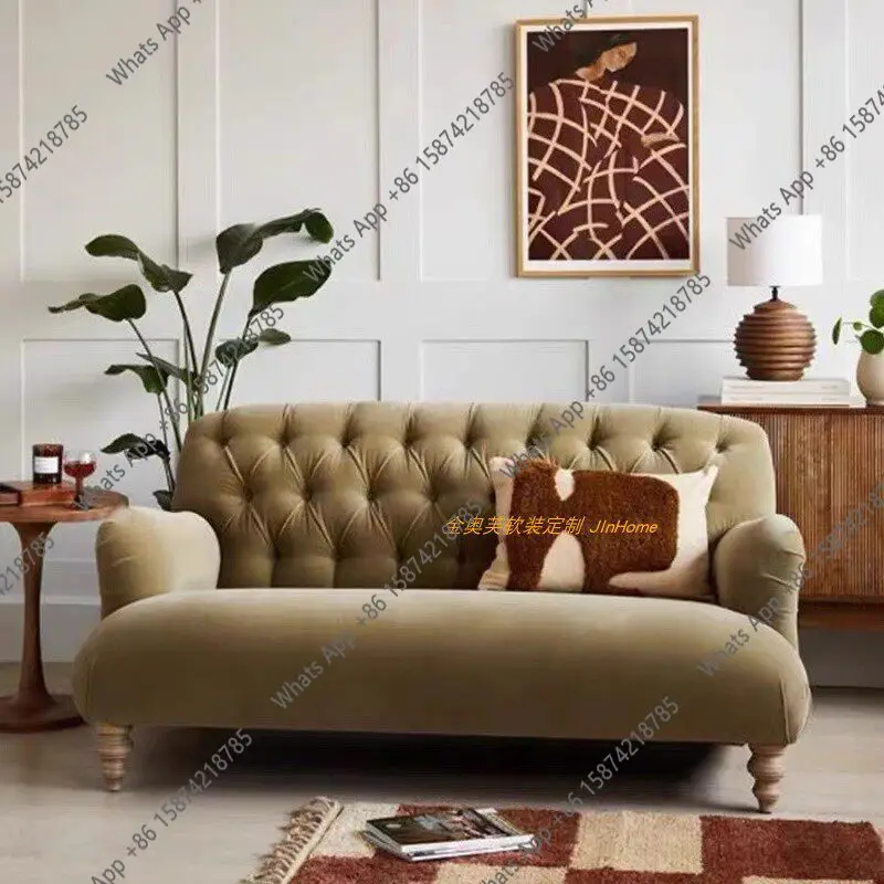 American retro velvet fabric loess color French cream style casual bedroom small apartment double triple sofa
American retro velvet fabric loess color French cream style casual bedroom small apartment double triple sofa