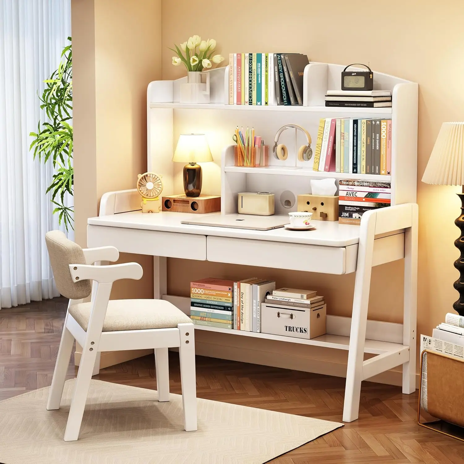 Wooden Kids Desk & Chair Set Hutch 2 Drawers Study Writing Table for 3+ Years White, Customized
Wooden Kids Desk & Chair Set Hutch 2 Drawers Study Writing Table for 3+ Years White, Customized