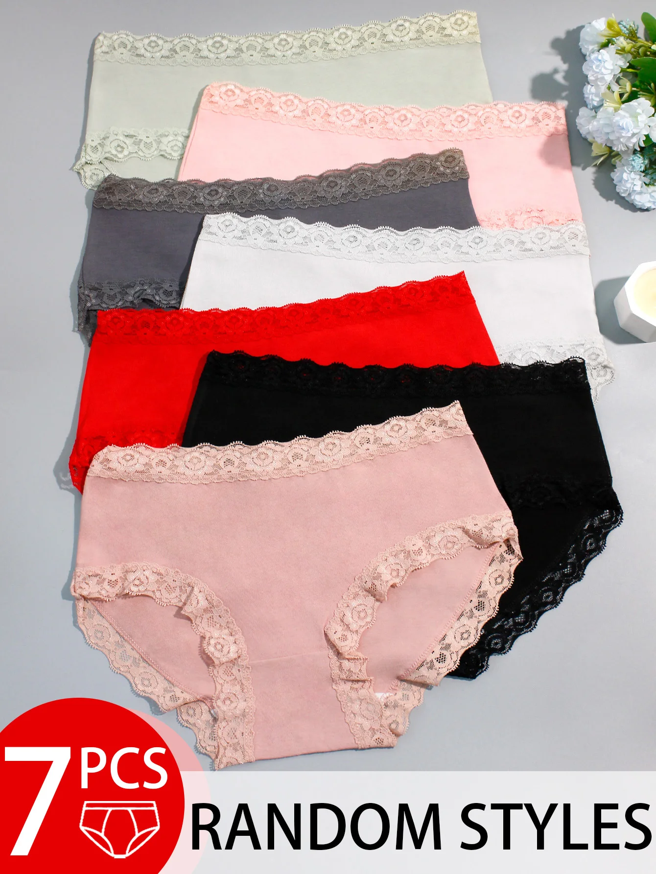Random 7-Pack Lace-Trimmed Pure Cotton Comfortable Mid-Waist Women's Hip-Hugging Triangle Underwear Asian Size Girls' Panties
Random 7-Pack Lace-Trimmed Pure Cotton Comfortable Mid-Waist Women's Hip-Hugging Triangle Underwear Asian Size Girls' Panties