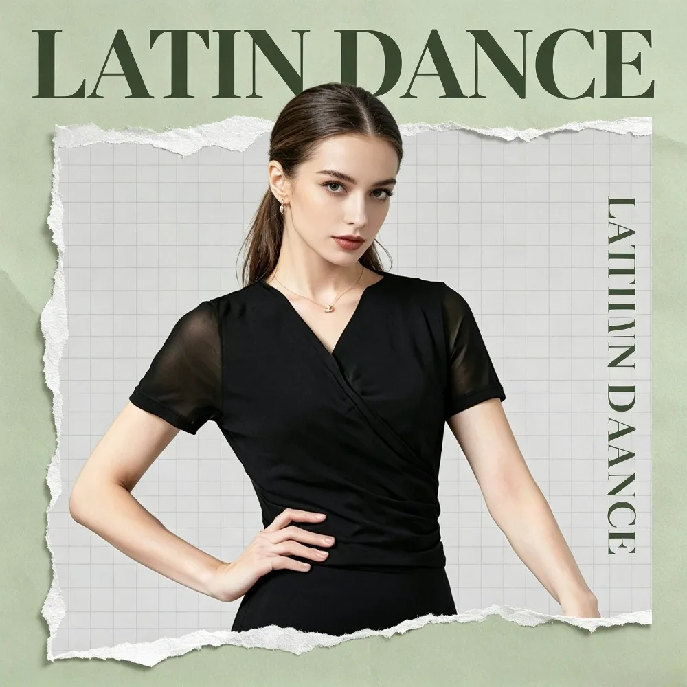 Elegant Mesh Short Sleeve Latin Dance Costume, Crossed V-neck Modern Ballroom Dance Top, Women Outfit for Daily&Competition
Elegant Mesh Short Sleeve Latin Dance Costume, Crossed V-neck Modern Ballroom Dance Top, Women Outfit for Daily&Competition