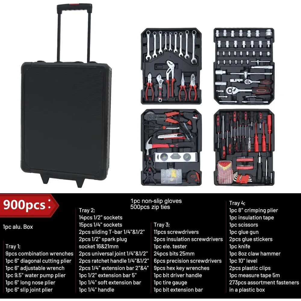 900PCS Complete Home Tool Set Versatile Rolling Tool Kit for Professional Repair and Maintenance
900PCS Complete Home Tool Set Versatile Rolling Tool Kit for Professional Repair and Maintenance