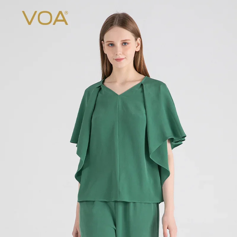 (Fans Exclusive Discount) VOA Heavyweight Sand Wash Silk V-Neck Bat Short Sleeve Tops Women Loose Green Summer T-shirt BE1396
(Fans Exclusive Discount) VOA Heavyweight Sand Wash Silk V-Neck Bat Short Sleeve Tops Women Loose Green Summer T-shirt BE1396