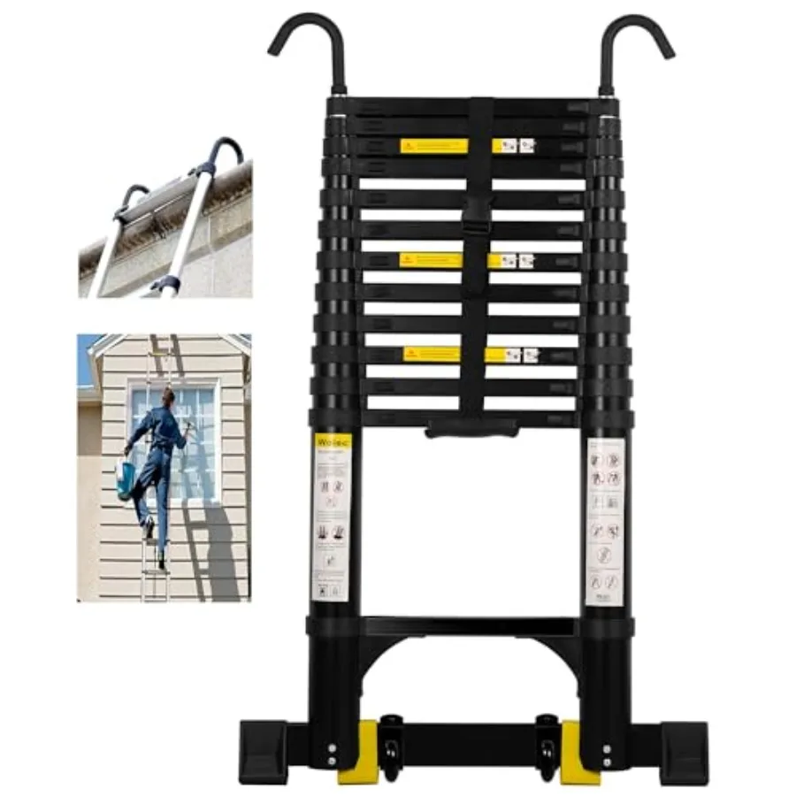 Алюминиевая телескопическая лестница-стремянка 14,5 футов с крюками, стабилизаторами и колесами, усиленная, грузоподъемность 330 фунтов, черная, складная
Алюминиевая телескопическая лестница-стремянка 14,5 футов с крюками, стабилизаторами и колесами, усиленная, грузоподъемность 330 фунтов, черная, складная