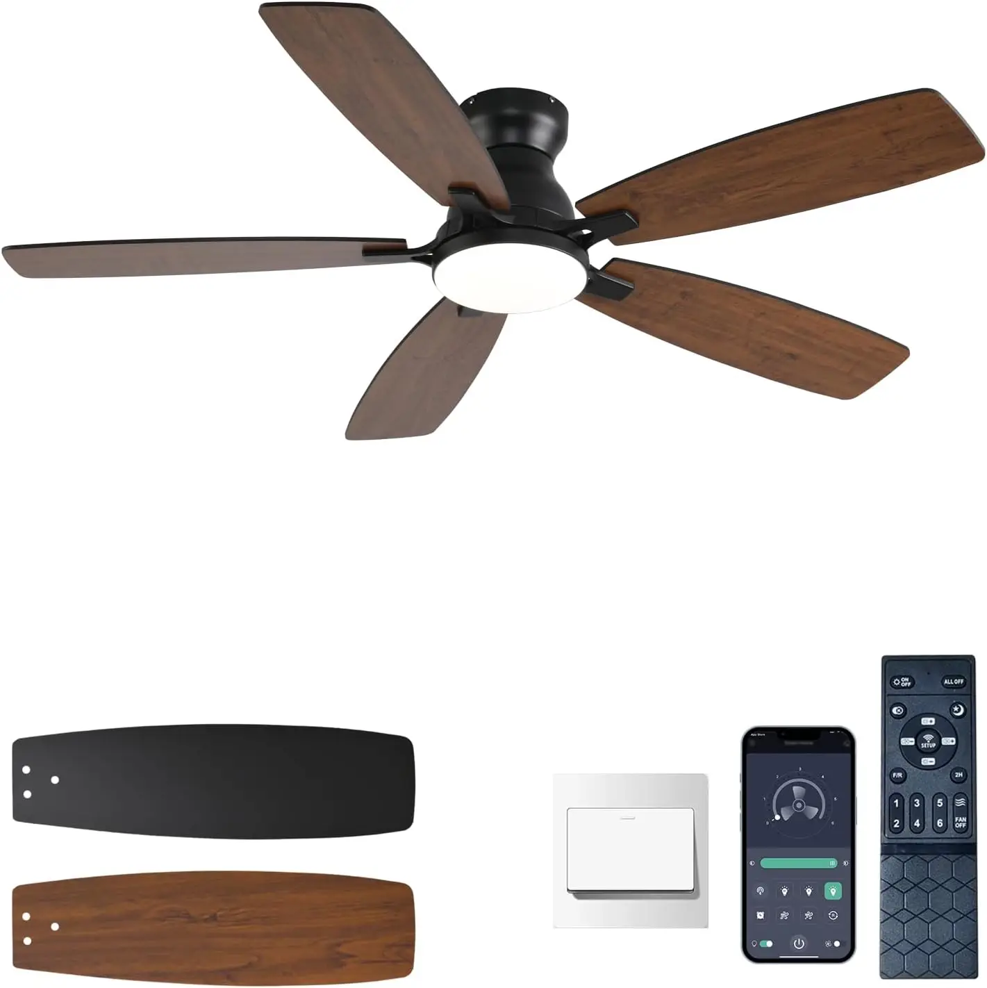 52" Low Profile Ceiling Fan with Lights, DC Motor, Remote/APP Control, Flush Mount, Brown, for Bedroom Indoor/Outdoor
52" Low Profile Ceiling Fan with Lights, DC Motor, Remote/APP Control, Flush Mount, Brown, for Bedroom Indoor/Outdoor