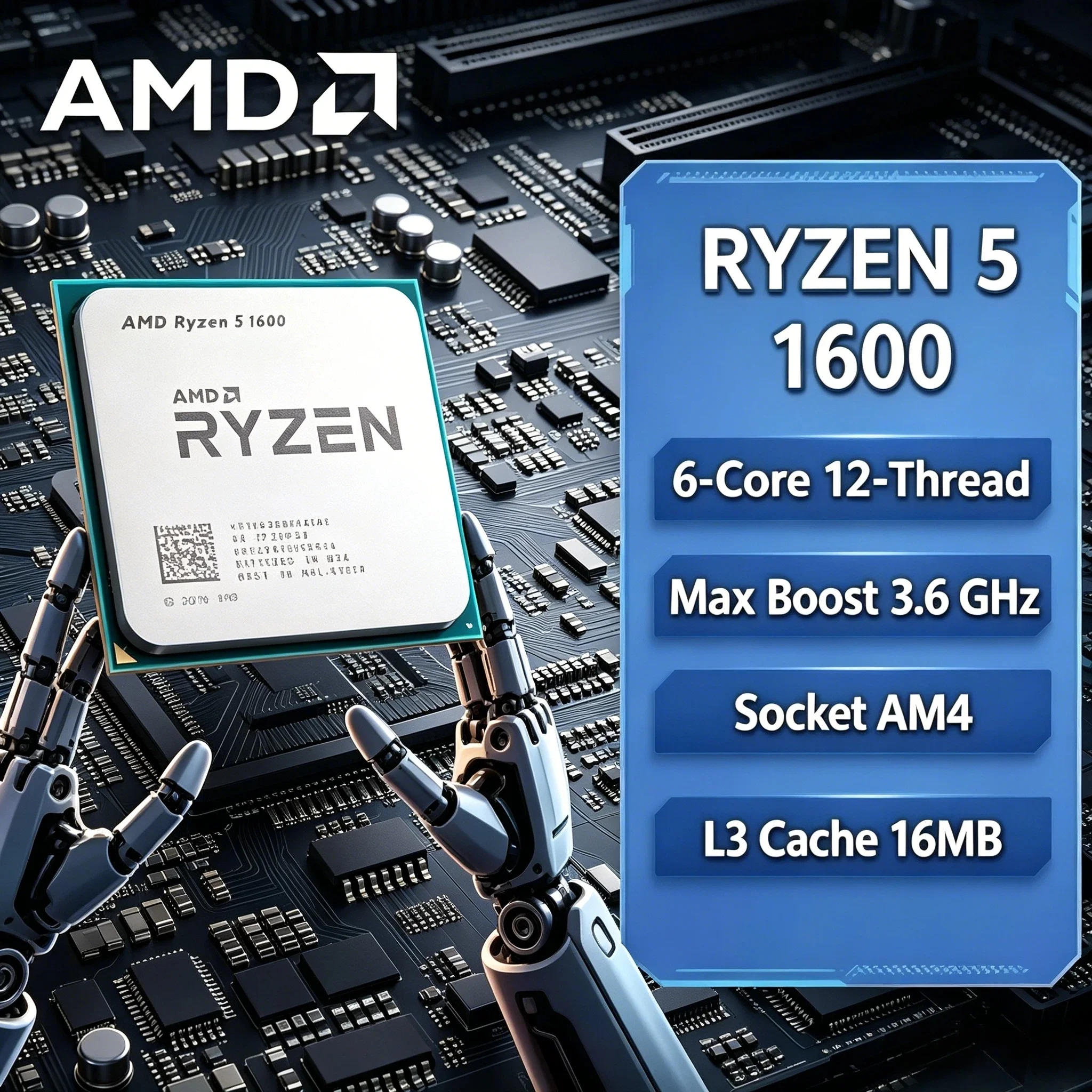 AMD Ryzen 5 1600 Desktop Gaming CPU 3.2GHz 6C 12T 65W Socket AM4 Processor Without Package R5 1600 2026 Edition Fast
AMD Ryzen 5 1600 Desktop Gaming CPU 3.2GHz 6C 12T 65W Socket AM4 Processor Without Package R5 1600 2026 Edition Fast