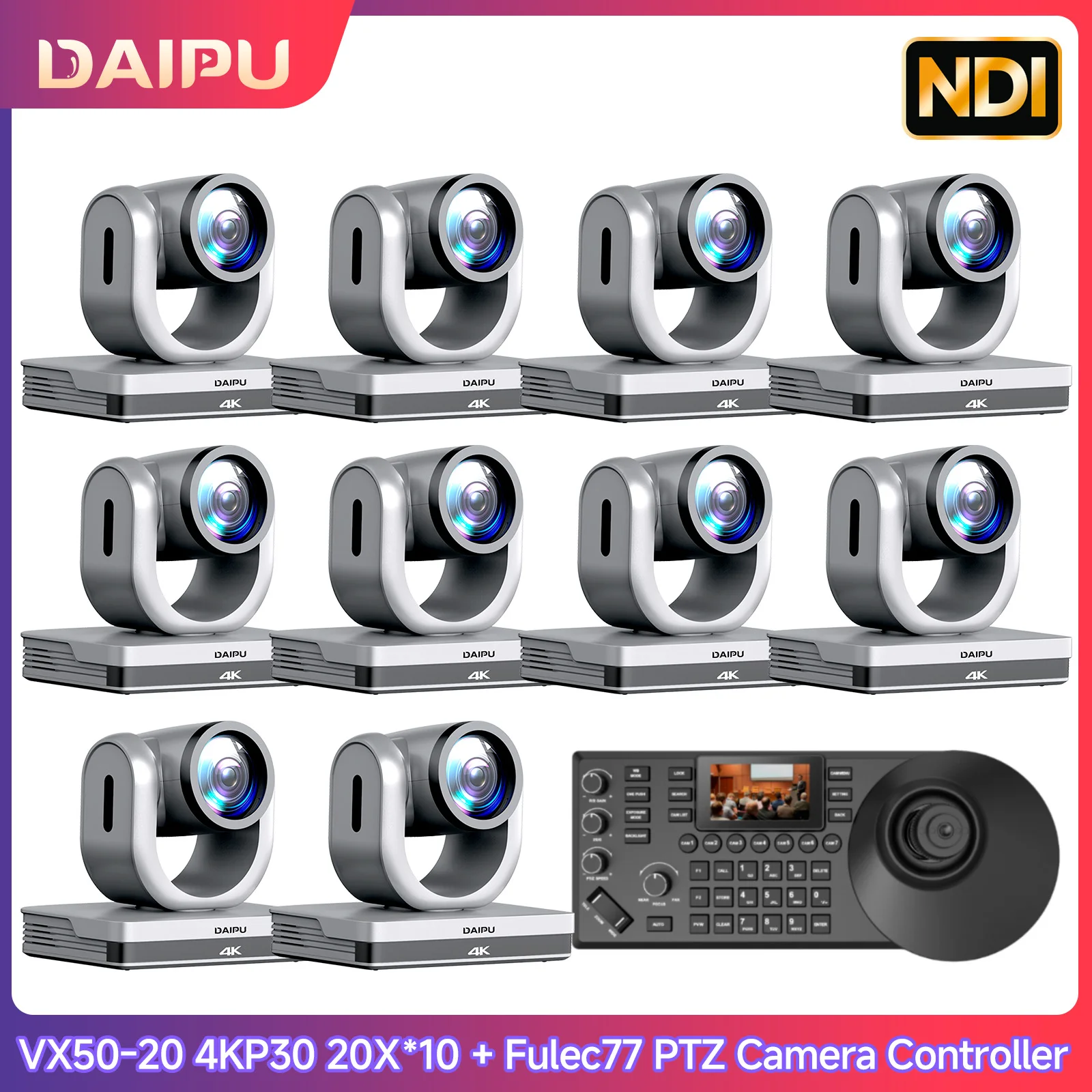 DAIPU 1-10PCS VX50-20 NDI PTZ Camera 4KP30 20X Optical Zoom+Fulec77 NDI PTZ Camera Controller, PTZ Camera Bundle, Church Zoom
DAIPU 1-10PCS VX50-20 NDI PTZ Camera 4KP30 20X Optical Zoom+Fulec77 NDI PTZ Camera Controller, PTZ Camera Bundle, Church Zoom