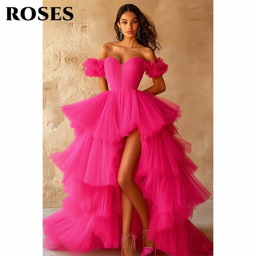 ROSES Hot Pink Unique Prom Dresses Off Shoulder Tiered Tulle Gala Dresses Saudi Arabic High Low Evening Party Gown Customized
ROSES Hot Pink Unique Prom Dresses Off Shoulder Tiered Tulle Gala Dresses Saudi Arabic High Low Evening Party Gown Customized