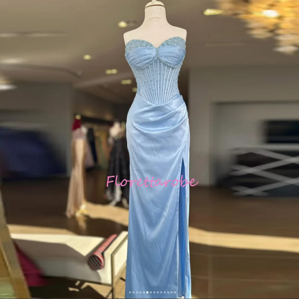 Graceful Women's Mermaid Appliques Evening Dresses Strapless Sleeveless Prom Gowns Side Split Beaded Vestido De Noche Customize
Graceful Women's Mermaid Appliques Evening Dresses Strapless Sleeveless Prom Gowns Side Split Beaded Vestido De Noche Customize