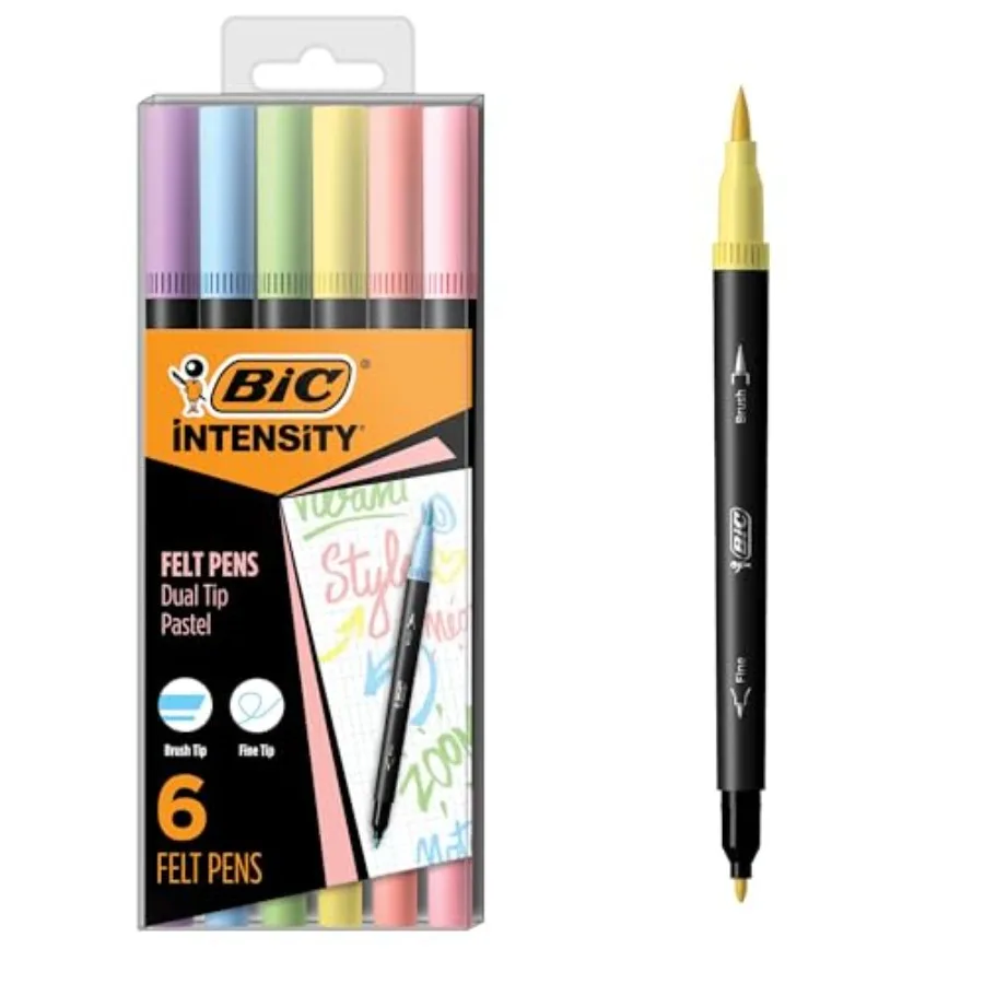 Intensity 2 in 1 Dual Tip Fineliner Pens, Fine Tip 0.7mm and Flexible Brush (3.7mm), Assorted Pastel Colors, 6-Count Pack
Intensity 2 in 1 Dual Tip Fineliner Pens, Fine Tip 0.7mm and Flexible Brush (3.7mm), Assorted Pastel Colors, 6-Count Pack