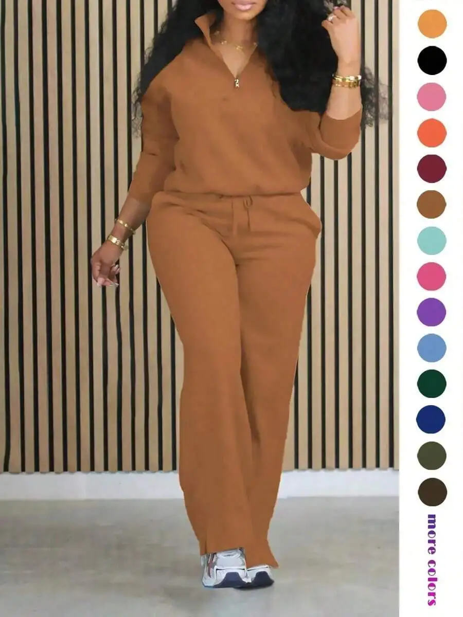 Womens Solid Color 2-Piece Set: Long Sleeve Half-Zip Top And Drawstring Slit Straight Leg Pants
Womens Solid Color 2-Piece Set: Long Sleeve Half-Zip Top And Drawstring Slit Straight Leg Pants