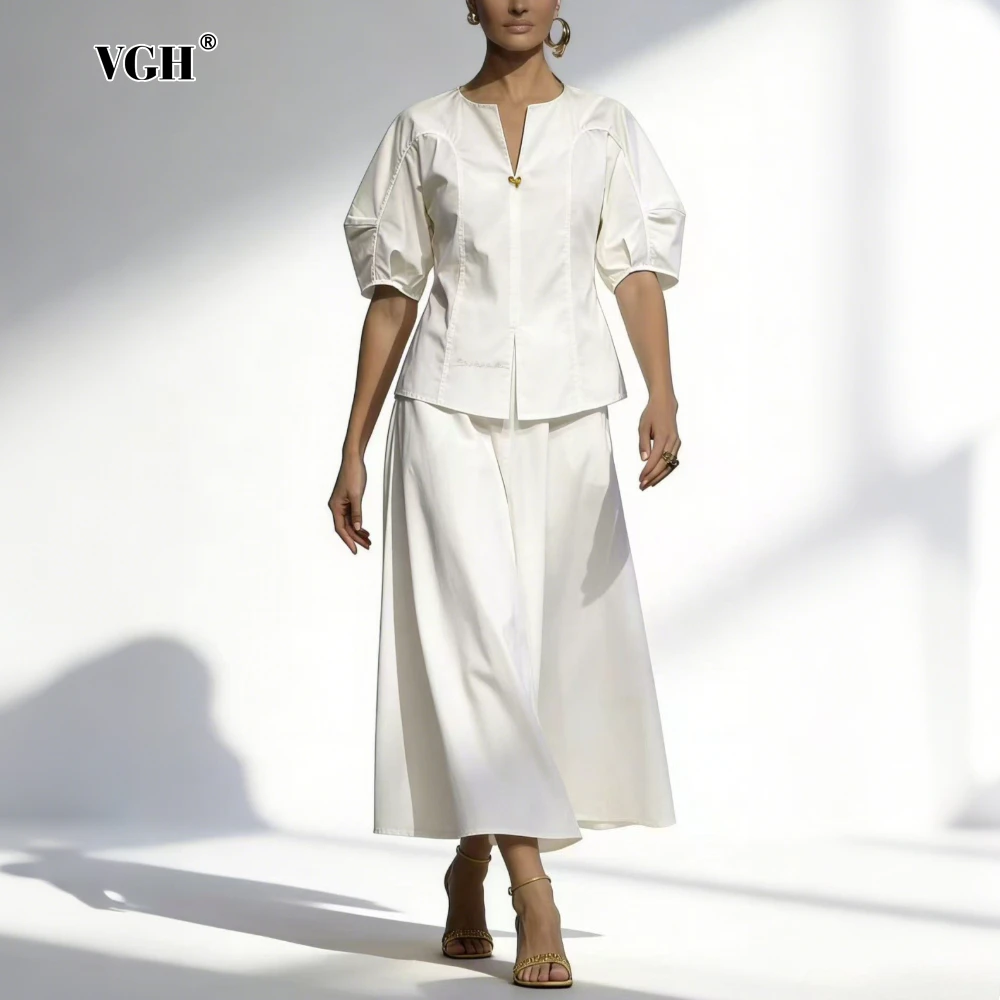 VGH Solid Spliced Pocket Two Piece Set Female V Neck Short Sleeve T Shirt Minimalist Elegant Women's Skirt Sets Summer Fashion
VGH Solid Spliced Pocket Two Piece Set Female V Neck Short Sleeve T Shirt Minimalist Elegant Women's Skirt Sets Summer Fashion