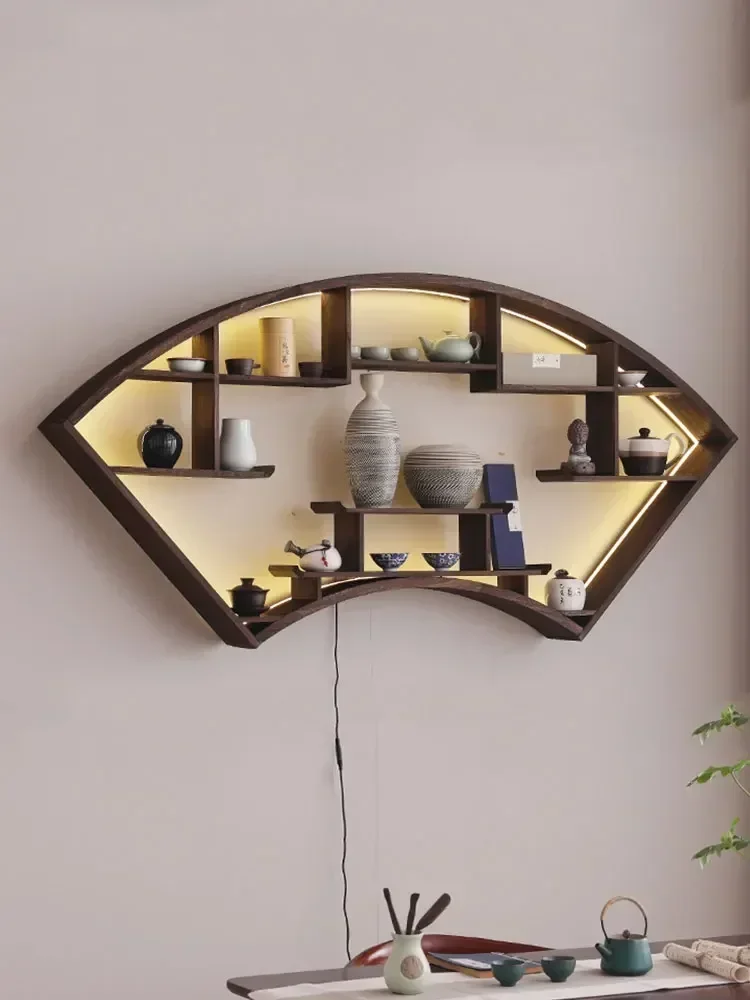 Fan shaped light strip with antique frame, solid wood tea cup and tea set storage, Duobao Pavilion storage rack, Chinese style H
Fan shaped light strip with antique frame, solid wood tea cup and tea set storage, Duobao Pavilion storage rack, Chinese style H