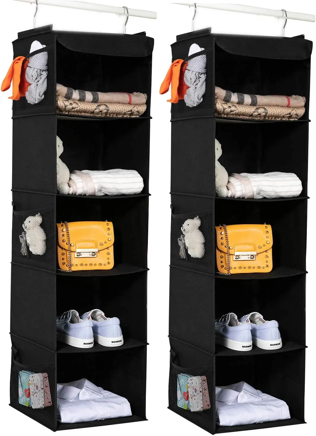 2 Pack Hanging Closet Organizer with 5 Shelves & 6 Side Pockets for Clothes and Shoes, Black, 43x12x12 Inches
2 Pack Hanging Closet Organizer with 5 Shelves & 6 Side Pockets for Clothes and Shoes, Black, 43x12x12 Inches