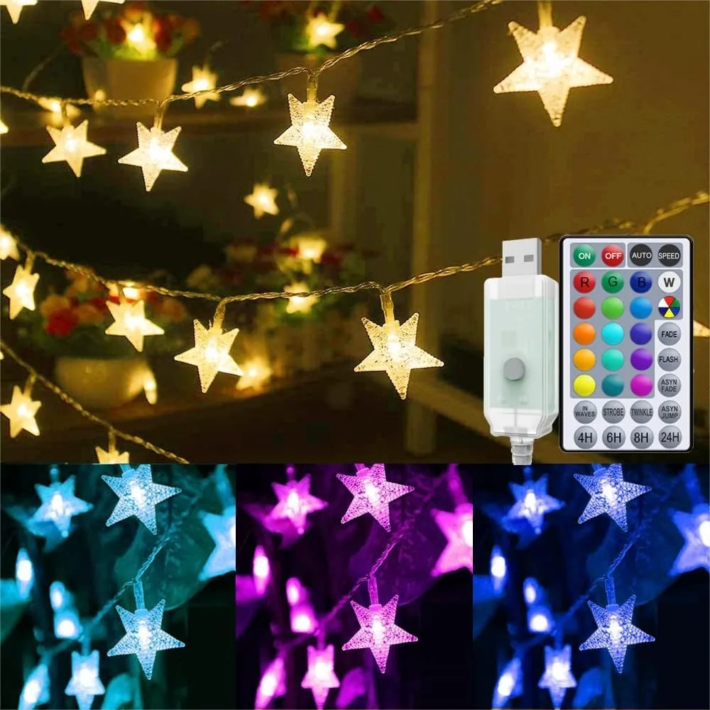 20ft Color Changing Star String Lights 40 LEDs USB Powered Remote Control Timer Twinkle Lights For Bedroom Kids Room Indoor Outdoor Decoration
20ft Color Changing Star String Lights 40 LEDs USB Powered Remote Control Timer Twinkle Lights For Bedroom Kids Room Indoor Outdoor Decoration