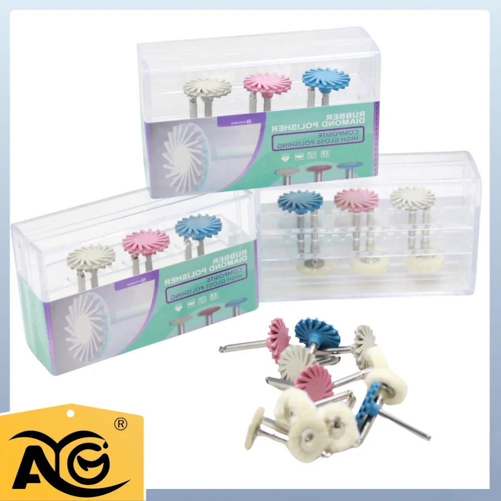 6pcs/Box AG Dental Rubber Polisher Composite Flat Dental Polishing Brush Resin Polishing Diamond System RA Disc 14mm Wheel Kit
6pcs/Box AG Dental Rubber Polisher Composite Flat Dental Polishing Brush Resin Polishing Diamond System RA Disc 14mm Wheel Kit