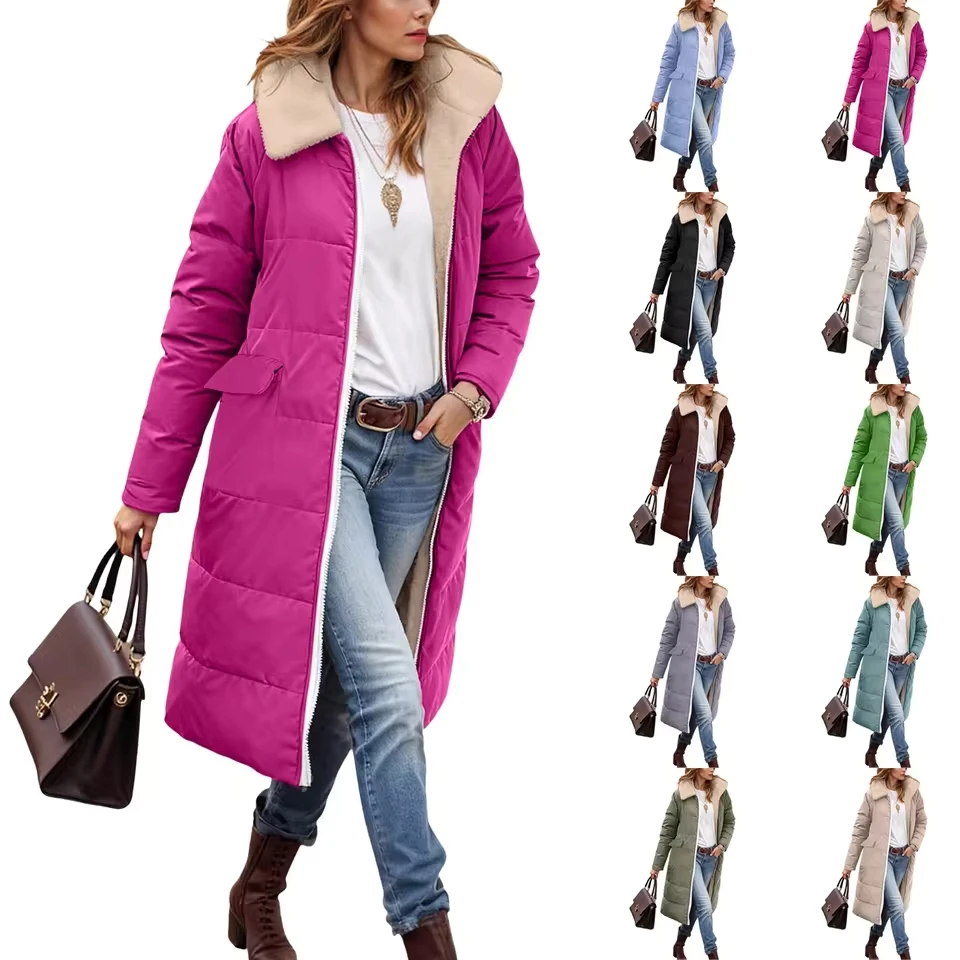 Women Winter Long Fleece Coat Lapel Loose Fit Warm Plush Solid Color Coat Korean Cotton-Padded Coat Full Length For Women
Women Winter Long Fleece Coat Lapel Loose Fit Warm Plush Solid Color Coat Korean Cotton-Padded Coat Full Length For Women