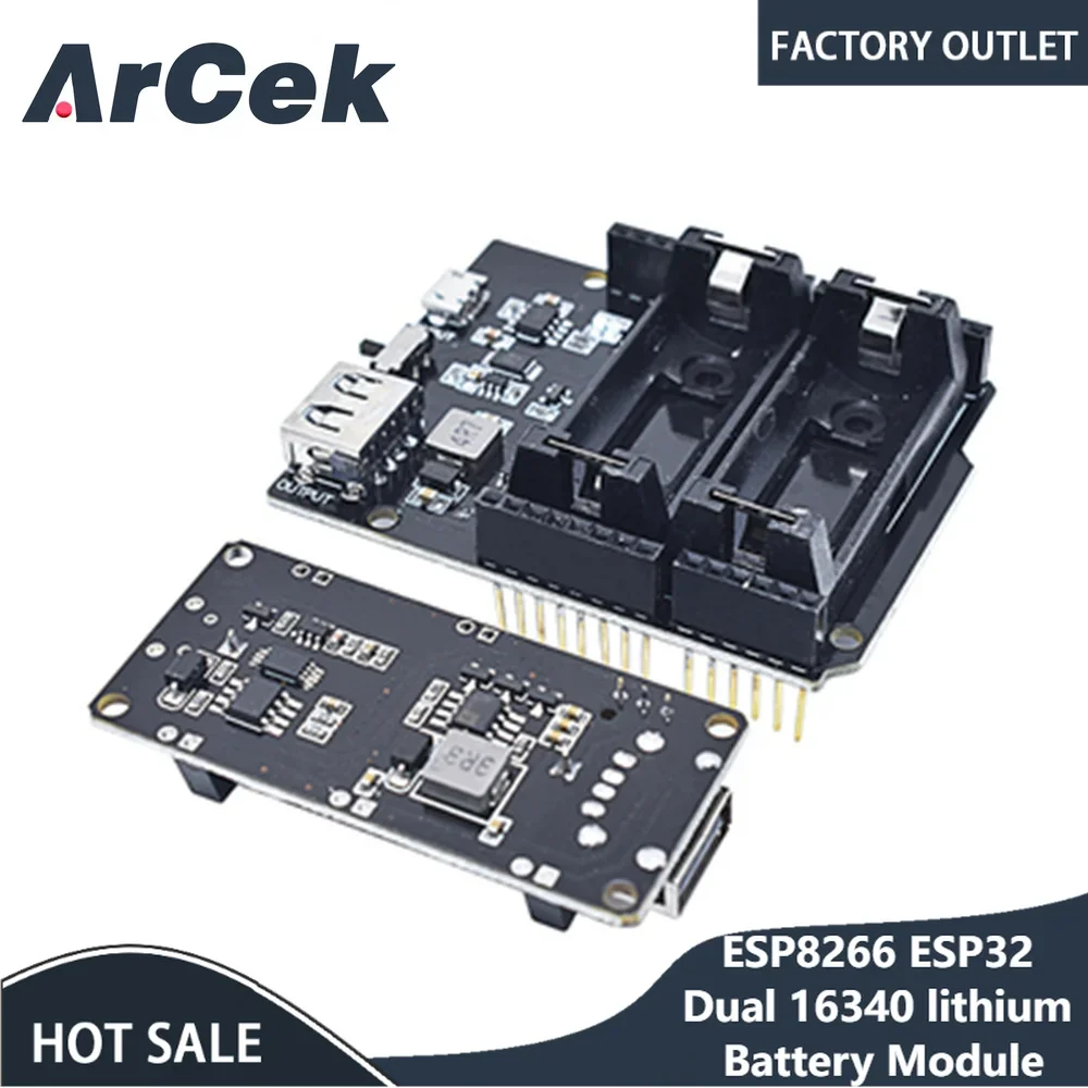 ESP8266 ESP32 Dual 16340 Lithium Battery Module USB Mobile Power Bank Battery Holder Charger Board Module for Arduino UNO R3
ESP8266 ESP32 Dual 16340 Lithium Battery Module USB Mobile Power Bank Battery Holder Charger Board Module for Arduino UNO R3