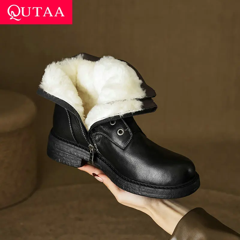 QUTAA 2025 News Women Ankle Boots Round Toe Genuine Leather Motorcycle Warm Wool Short Snow Boots Winter Low Heel Shoes 34-43
QUTAA 2025 News Women Ankle Boots Round Toe Genuine Leather Motorcycle Warm Wool Short Snow Boots Winter Low Heel Shoes 34-43