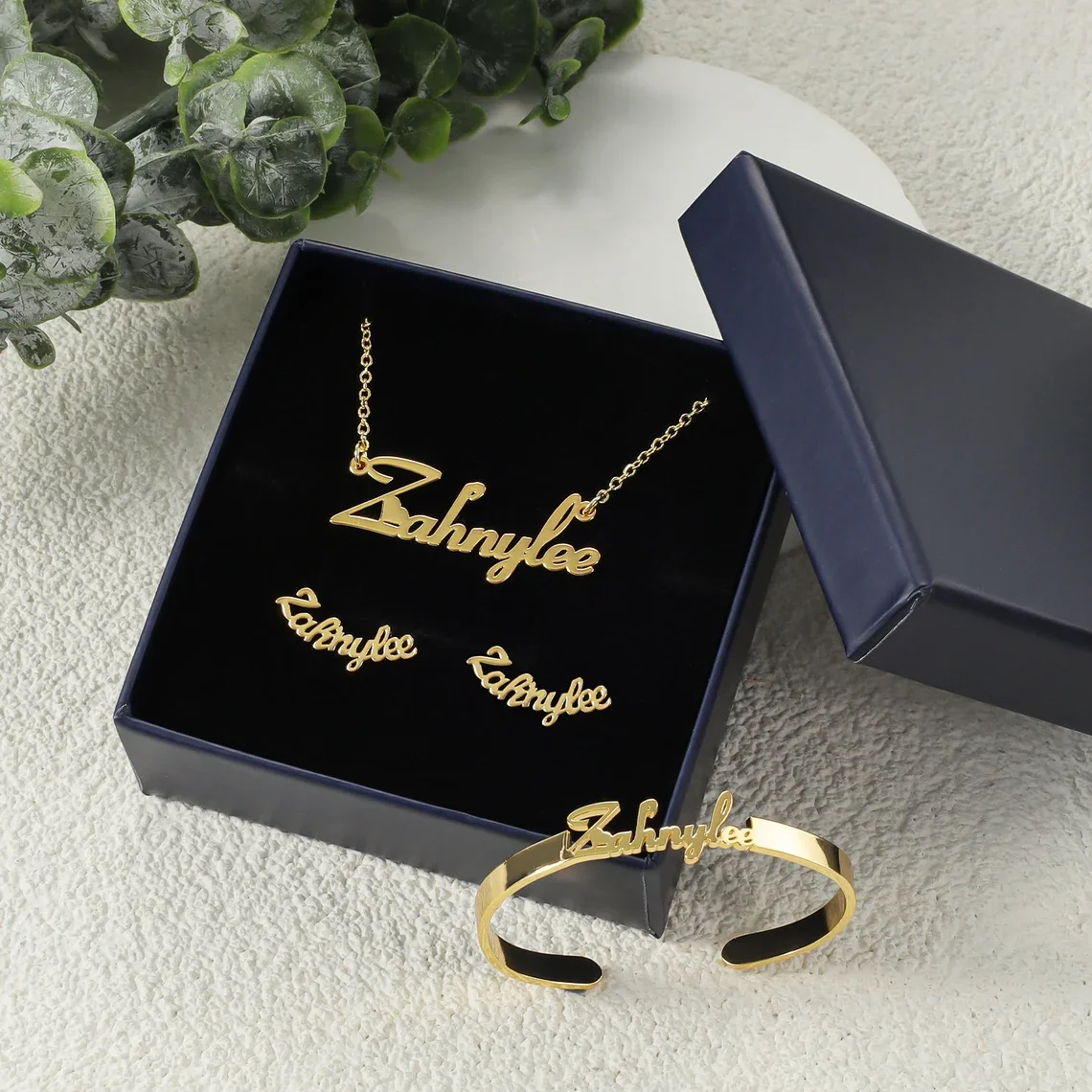 Custom Name Jewelry Set Stainless Steel Name Necklace Bracelet Earrings Bangles Rings Women Accessories Set
Custom Name Jewelry Set Stainless Steel Name Necklace Bracelet Earrings Bangles Rings Women Accessories Set