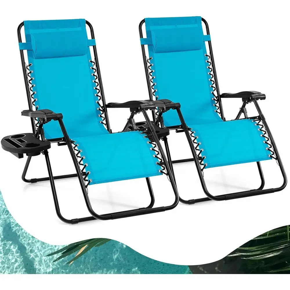 Zero Gravity Recliners, 160° Adjustable Outdoor Lounge Chairs with Pillow and Cup Holder, Set of 2, Light Blue
Zero Gravity Recliners, 160° Adjustable Outdoor Lounge Chairs with Pillow and Cup Holder, Set of 2, Light Blue
