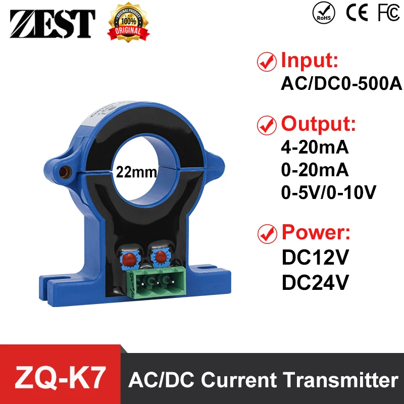 ZQ-K7 20mm Hole Diameter Open-Close Perforate DC Current Transmitter Hall Current Sensor Output 4-20mA 0-20mA 0-5V 0-10V
ZQ-K7 20mm Hole Diameter Open-Close Perforate DC Current Transmitter Hall Current Sensor Output 4-20mA 0-20mA 0-5V 0-10V