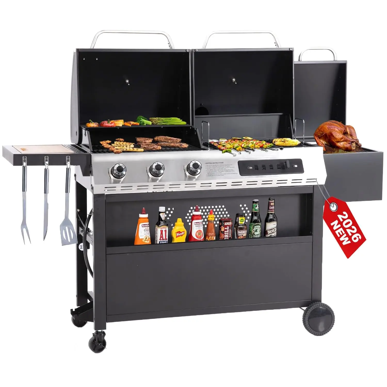 3-Burner Gas & Charcoal Grill Combo Offset Smoker 30000 BTU Dual Fuel 839 Sq.In. BBQ Outdoor Patio Backyard Balcony, Custom
3-Burner Gas & Charcoal Grill Combo Offset Smoker 30000 BTU Dual Fuel 839 Sq.In. BBQ Outdoor Patio Backyard Balcony, Custom